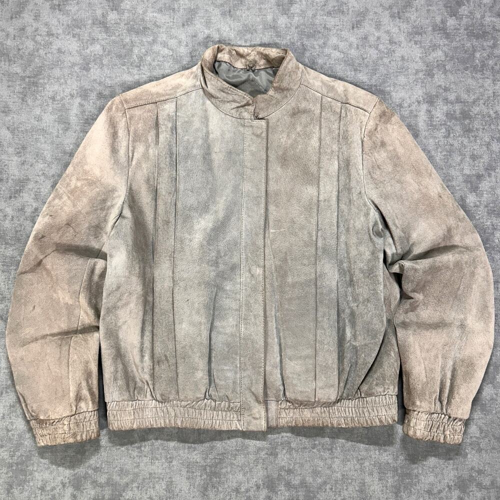 Vintage 80s Le Soleil Genuine Leather Bomber Jacket Suede Gray Made in Korea